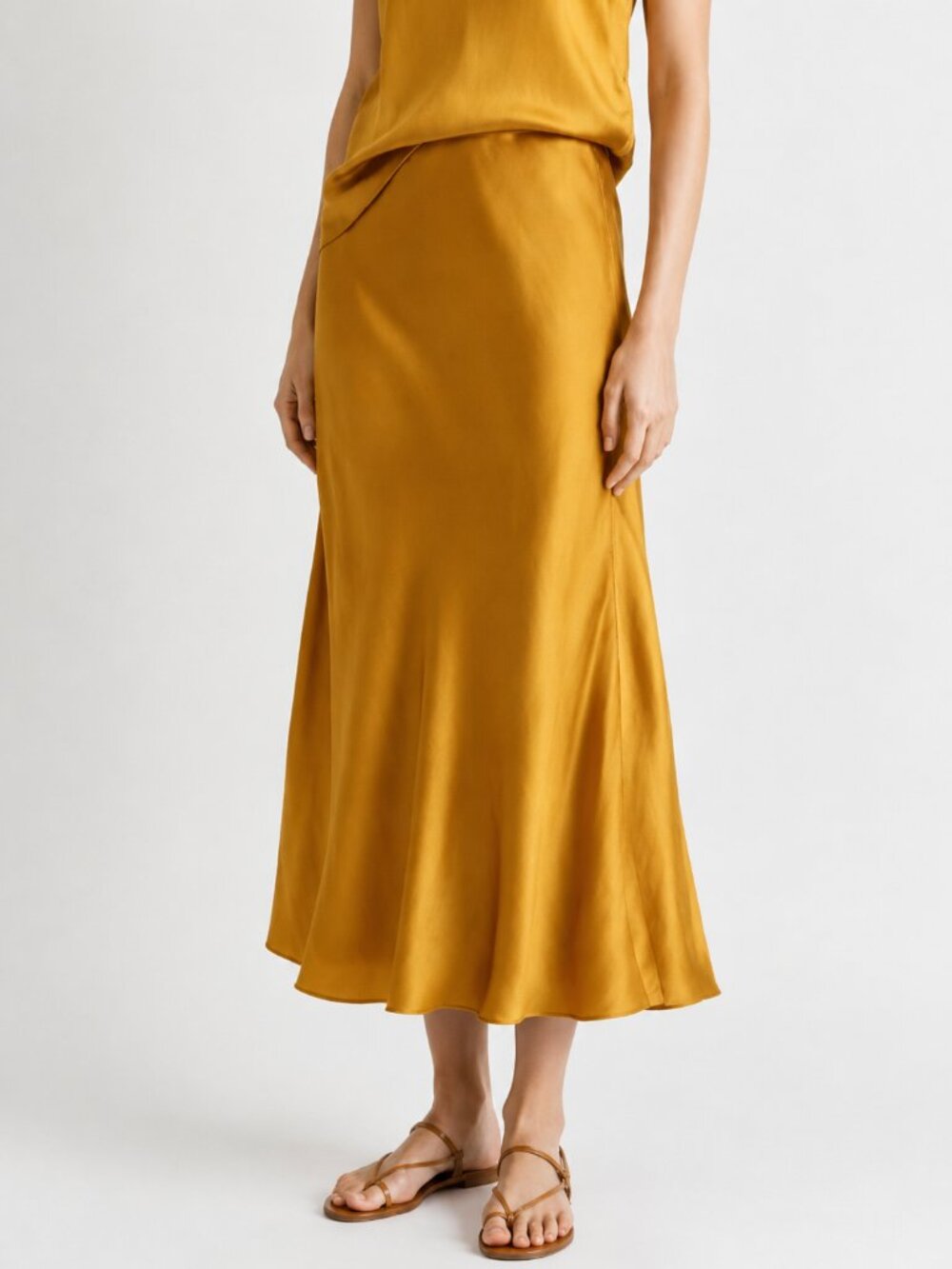 Club Monaco Bias Gold Midi Skirt Linen Blend Size 14